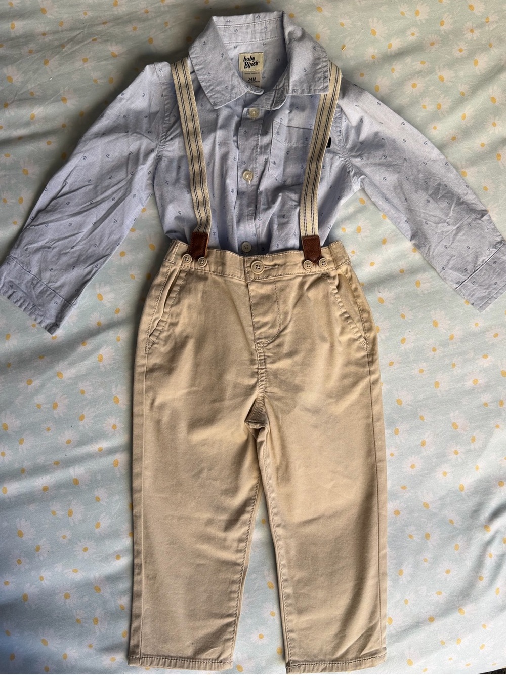 OshKosh B'gosh Tan Chino Pants with Striped Suspenders